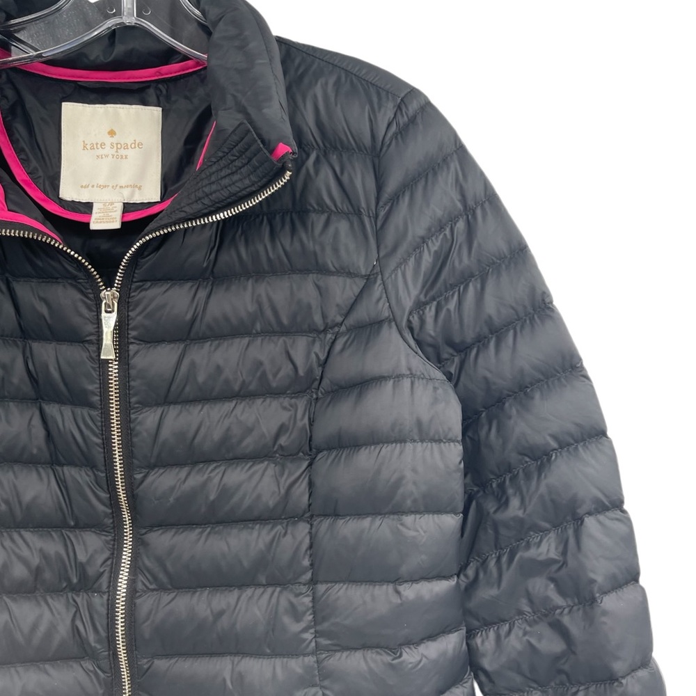 Kate Spade Quilted Down Puffer Full Zip Lightweight Hooded Jacket Black Small P - Picture 7 of 17